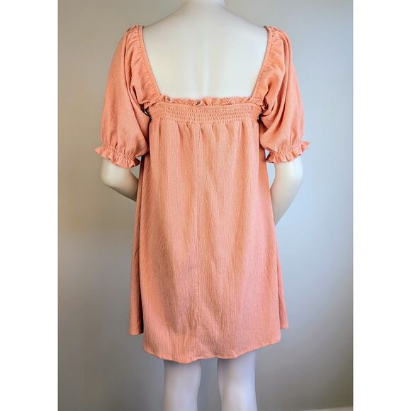 NEW Sugarlips Miss Sunshine Peach Milkmaid Smock Babydoll Minidress Size Medium - Picture 8 of 11